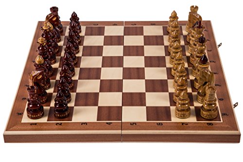 SQUARE GAME Schach Schachspiel - BYZANZ - 60 x 60 cm - Mahagoni - Schachfiguren geschnitzt aus Holz