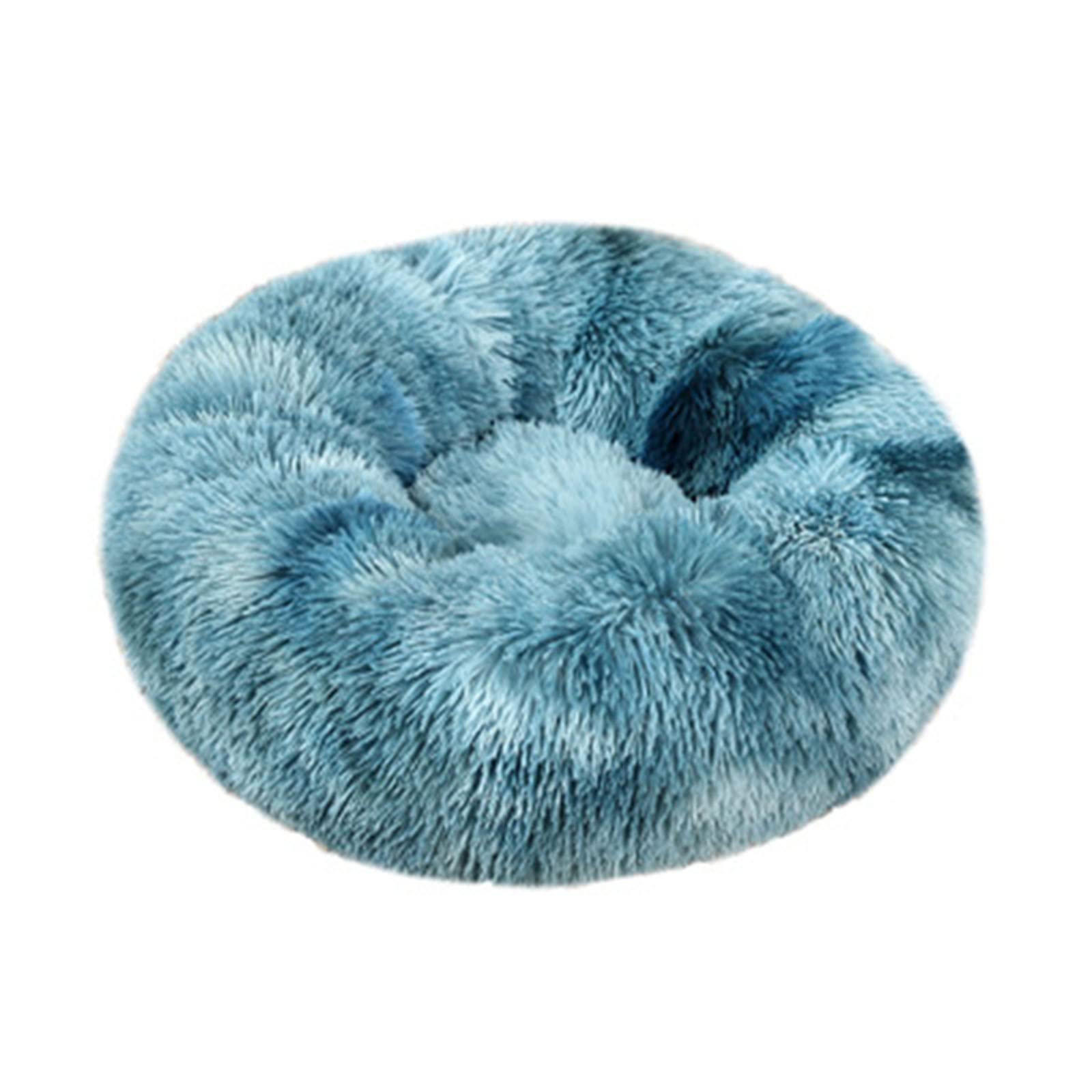 Beruhigendes Katzen- und Hundebett, flauschig, Plüsch, rund, warm, Donut-Design, mit rutschfester Unterseite, verbesserter Schlaf, Haustierhöhle, waschbar (120 cm, ZR Haze Blue)