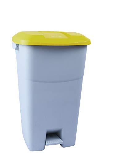 Mülleimer 60 Liter mit Pedal, grauer Basis und gelber Deckel