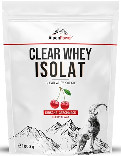 AlpenPower Clear Whey Isolat Kirsche 1 kg - Klarer, erfrischend leichter Proteindrink - Hoher Proteingehalt & optimales Aminosäurenprofil - Ohne künstl. Schaumverhüter