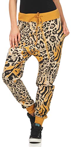 Malito Damen Sweatpants im Leo Design | Sporthose mit Reißverschluss | Baggy zum Tanzen | Jogginghose - 3344 (dunkelgelb)