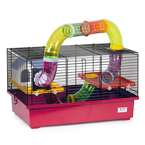 decorwelt Hamsterkäfige Pink Außenmaße 49x32,5x44 Nagerkäfig Hamster Plastik Kleintier Käfig mit Zubehör