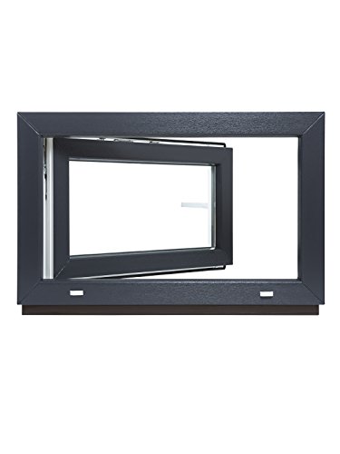 Kellerfenster - Kunststoff - Fenster - innen weiß/außen anthrazit - BxH: 80 x 60 cm - 800 x 600 mm - DIN Rechts - 2 fach Verglasung - 60 mm Profil
