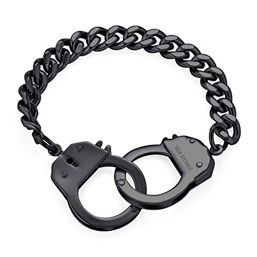 Bling Jewelry Biker-Schmuck Paare Handschelle Statement-Armband für Männer Cuban Curb Chain Schwarzton Edelstahl 8 Inch