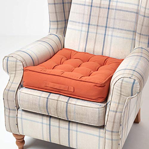 Homescapes großes Sitzkissen 50 x 50 cm, Terracotta-orange, Sitzpolster für Sessel und Sofas mit Tragegriff und Baumwollbezug, gepolstertes Matratzenkissen, 10 cm hoch