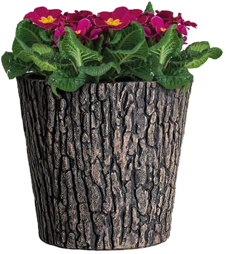 Blumentopf Holzoptik- 30 cm Durchmesser übertopf - Pflanzkübel Braun mit Holzoptik im rustikalen Design, Blumenkübel aus UV-stabilen Plastik für Garten, Terrasse oder Balkon, Pflanztopf Garten Deko