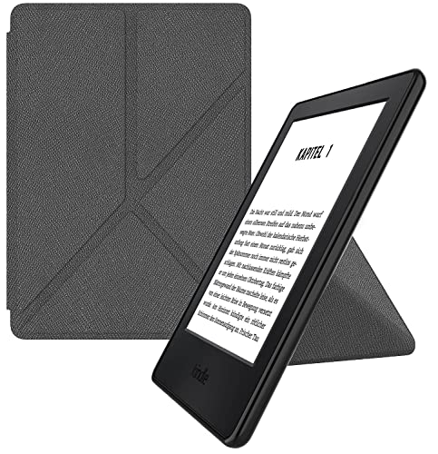 MyGadget Origami Hülle für Amazon Kindle Paperwhite 7. Generation (bis 2017 - 6 Zoll) - Kunstleder - Auto Sleep / Wake Funktion - Flip Case in Grau