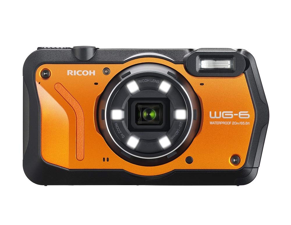RICOH WG-6 Orange Wasserdichte Kamera Hochauflösende Bilder mit 20 MP 3-Zoll-LCD Wasserdicht bis 20 m Stoßfest bis Fallhöhe von 2,1 m Unterwassermodus Ring mit 6-LEDs für Makroaufnahmen