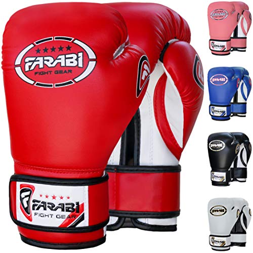 Farabi Sports 4 oz 6 oz 8 oz Boxhandschuhe Kinder Box Handschuhe MMA Muay Thai Kickboxen Sparring Boxsack Training Kinder Boxhandschuhe (Red, 6-oz)