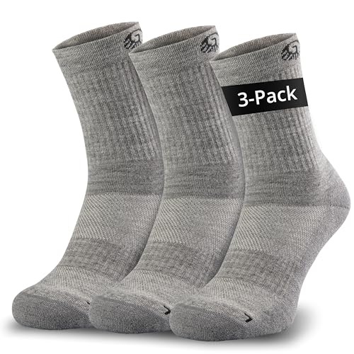 GIESSWEIN Merino Wandersocken - 3er Pack gepolsterte Trekking Socken für Damen & Herren, Outdoor Funktions-Strümpfe aus Merinowolle, Anti-Blasen-Polsterung (35-38, Set 1 - 3x schiefer)