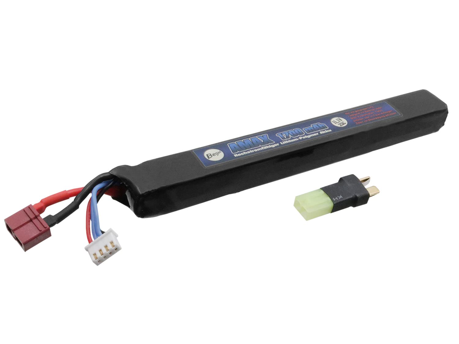 Begadi "AMAX" LiPo Akku 11,1V 1700mAh 25C Single Stick mit Dean & Adapter auf Mini TAM -marineblau-