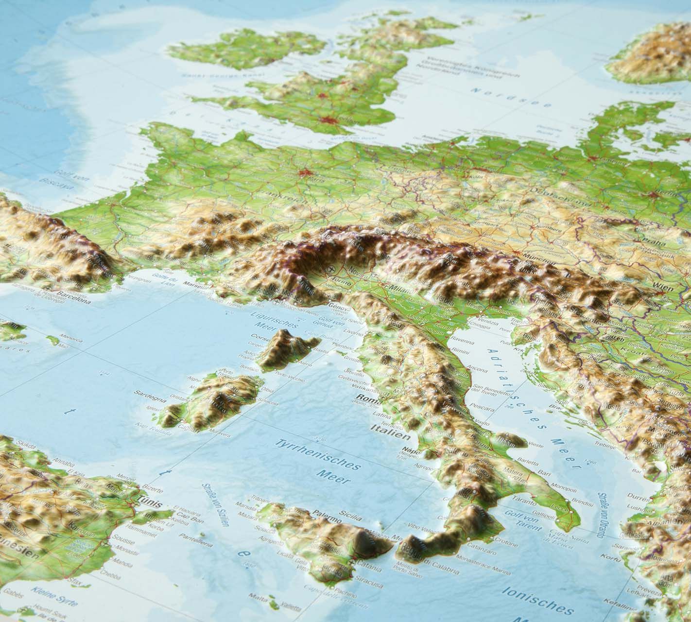 3D Relief-Landkarte EUROPA mit Rahmen - groß 3