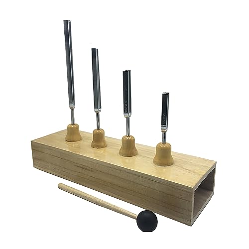 Junguluy 4-Teiliges Genaues Frequenz-Set Von 128HZ, 256Hz, 512Hz und 1024HZ Musik-Stimmgabeln, Musik-Flachgabel-Messgerät mit Hammer, Einfach zu Bedienen.