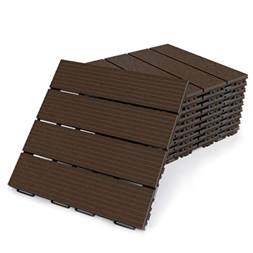 Premium Terrassenfliesen – 30 x 30cm, 8 Stück, 0,72 qm, Anti-Rutsch-Oberfläche, Klickfliesen aus Kunststoff in Holzoptik, Bodenbelag, braun, dunkel, witterungsbeständig, FORTENA