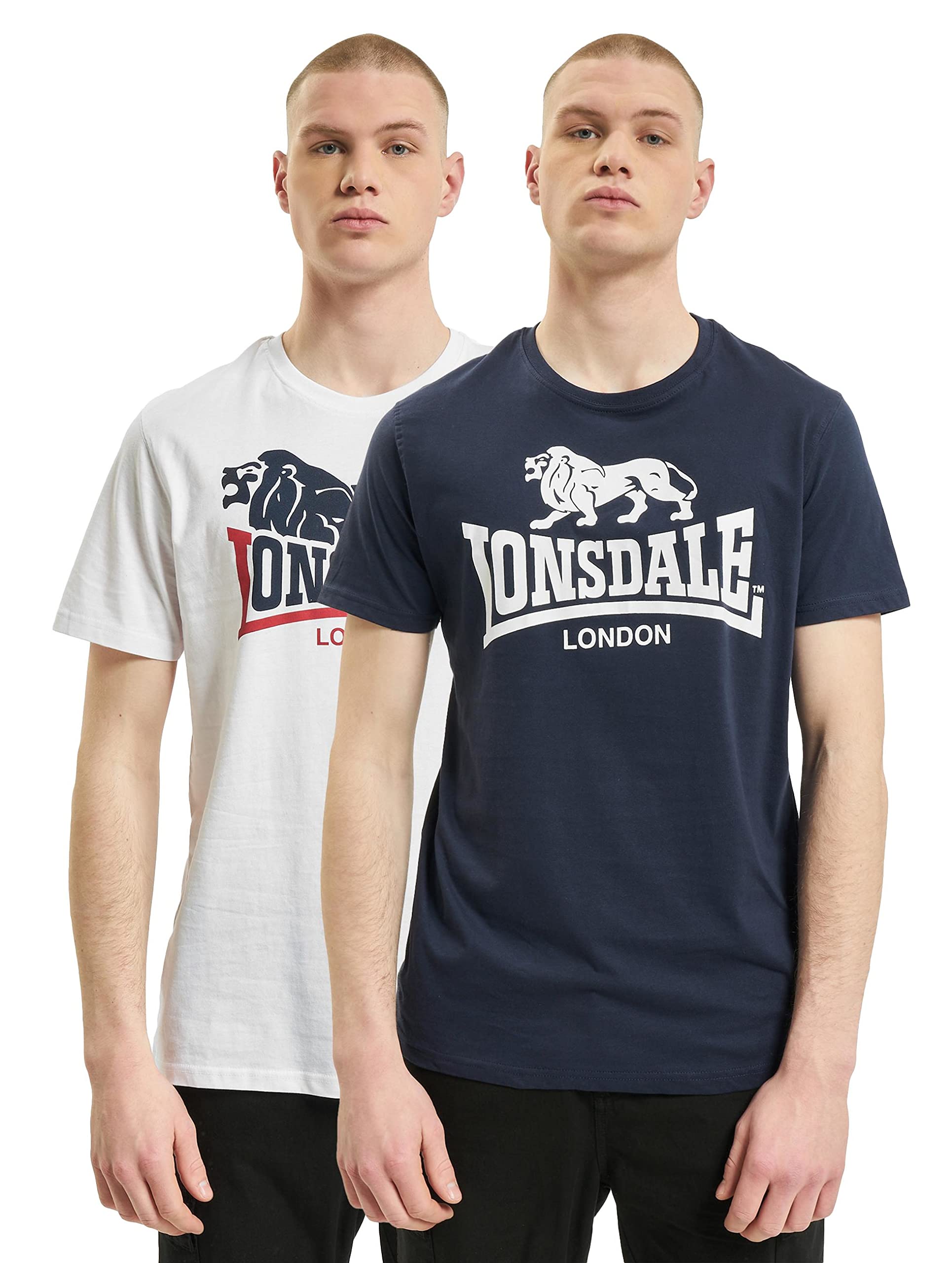 Lonsdale Herren T-Shirt Normale Passform Doppelpack LOSCOE, White/Navy 4XL, 113975