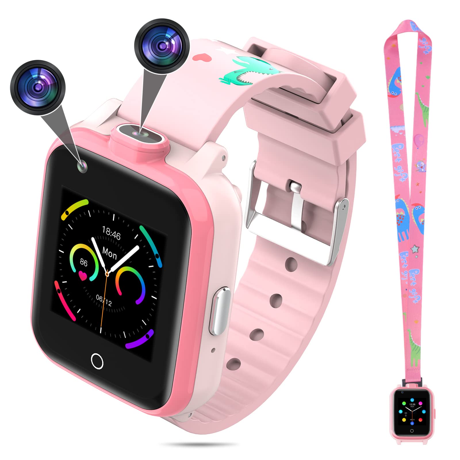 TOPCHANCES 4G Smartwatch für Kinder Smart Watch kinderuhr mit GPS WiFi LBS Tracker,2 Kamera,SOS,Wecker, Jungen Mädchen Smartphone für Kids 3-12 Jahre (Rosa)