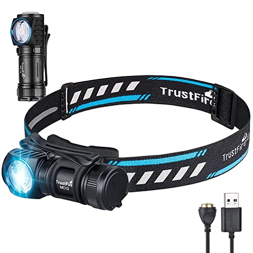 TrustFire MC12 Stirnlampe, 1000 Lumen, schnelle Aufladung, magnetisch, 3 Funktionen, klein und tragbar, geeignet für Camping im Freien, Schwarz