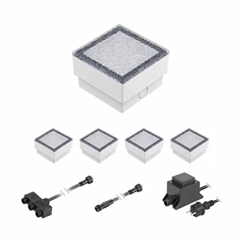 ledscom.de LED Pflaster-Stein Gorgon Boden-Einbauleuchte für außen, 10x10cm, 12V, kalt-weiß 5er Set