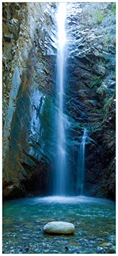 Wallario Selbstklebende Türtapete Wasserfall bei Sonneneinfall - 93 x 205 cm in Premium-Qualität: Abwischbar, brillante Farben, rückstandsfrei zu entfernen