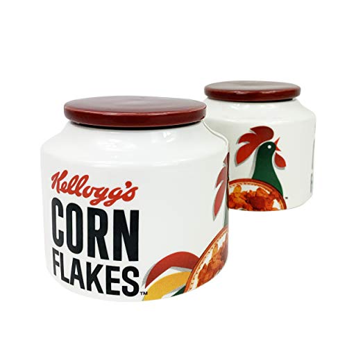 Kellogg's Porzellandose für Zucker, Tee und Kaffee – Keramik-Vorratsdose mit luftdichtem Deckel – Retro Maisflocken Vintage Design Behälter – Ideale Zuckerdose für Küche