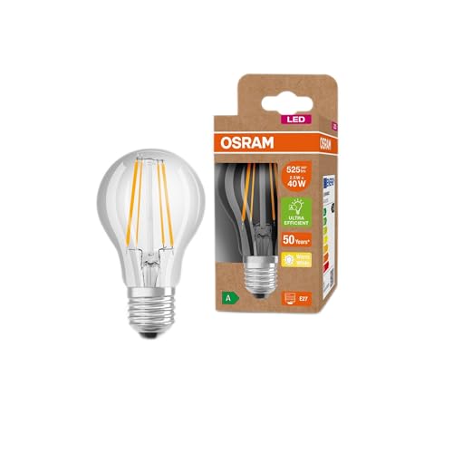 OSRAM LED Stromsparlampe, Filament Birne aus Glas mit E27 Sockel, Warmweiß (3000K), 2,5 Watt, ersetzt herkömmliche 40W-Leuchtmittel, besonders hohe Energieeffizienz und stromsparend, 6er-Pack