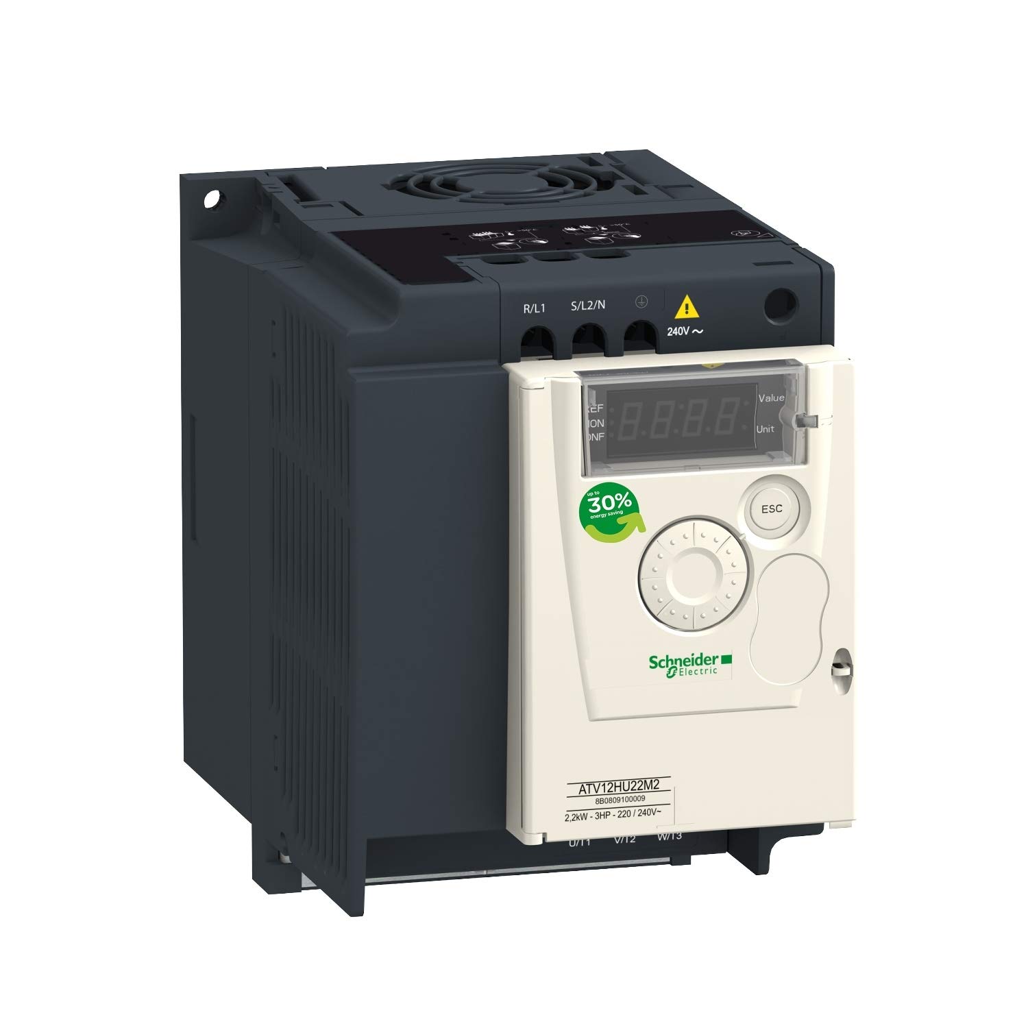 Schneider Electric - Altivar, Frequenzumrichter, 2,2kW, 3HP, 200-240V, 1-phasig, mit Kühlkörper, IP20 - ATV12HU22M2