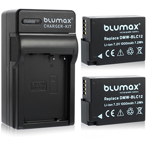 2X Blumax Akku für Panasonic DMW-BLC12 / DMW-BLC12-E 1000mAh + Ladegerät DMW-BLC12 | passend zu Lumix DMC: G5 | G6 | GX8 | G70 | G81 | GH2 | FZ200 | FZ300 | FZ1000 | FZ2000 | Leica V-Lux 4