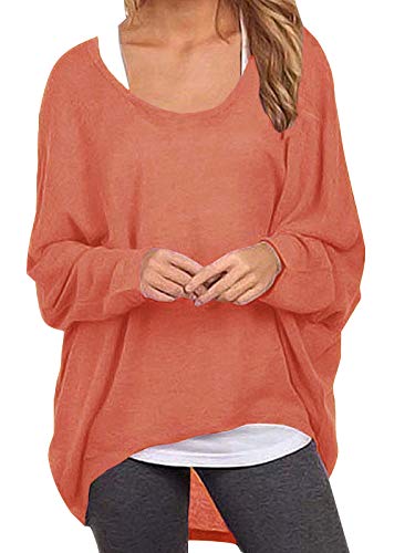 ZANZEA Damen Lose Asymmetrisch Jumper Sweatshirt Pullover Bluse Oberteile Oversize Tops Orange EU 46/Etikettgröße XL