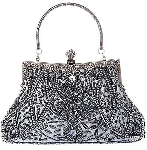 LiuliuBull Abendhandtaschen mit Pailletten, Perlen, Vintage, für Damen (Farbe: Grau)