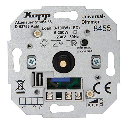 Kopp Universal Druckwechsel-Dimmer Sockel, Phasenan-undPhasenabschitt, LED 3-100 Watt, Glühlampen 10-250 W, 845500181
