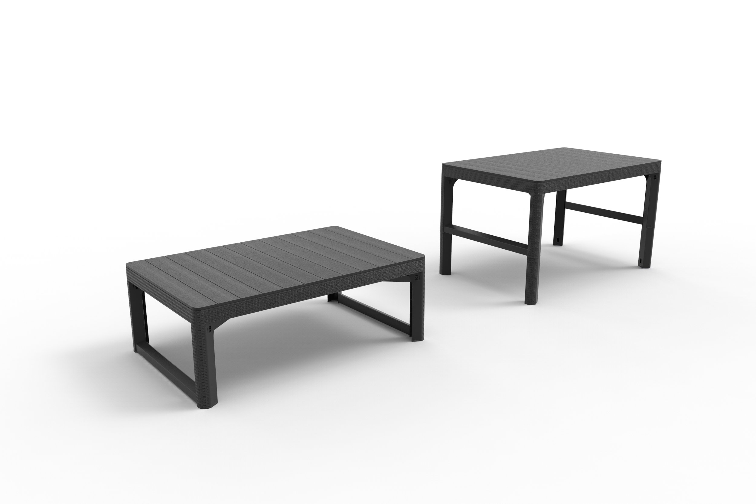 Koll Living Gartentisch, Graphit - höhenverstellbar als Esstisch oder Loungetisch - ansprechende Rattanoptik mit Rezolith-Tischplatte in Holzoptik