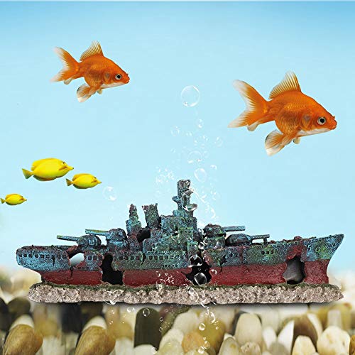 Cuque Dekoration des Fischboots, sinkendes Aquarium, sinkendes Kriegsschiff, Aquarium, Haustiere für Fische