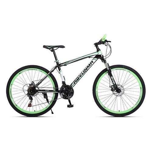 TiLLOw 21-Gang-Mountainbike for Herren und Damen, Erwachsenenfahrrad, 700C-Räder, stoßdämpfende Federung, Einteilige 3-Speichen-Räder, 21-Gang-Variable (Color : Black Green, Size : 26-IN_SPOKED HUB)