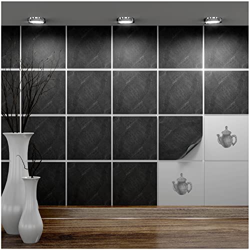 FoLIESEN Fliesenaufkleber für Bad und Küche - 15x15 cm - Dekor Black Slate - 50 Fliesensticker für Wandfliesen