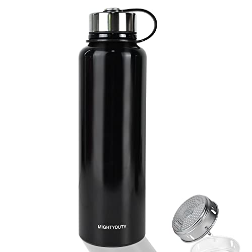 MIGHTYDUTY 610/800/1100/1500ML Thermosflasche, vakuumisolierte Wasserflasche Edelstahlflasche, tragbar, 6-24 Stunden, warm und kühlend, Sport-Wasserbecher für Laufen, Yoga, Fitness (schwarz 1500ML)