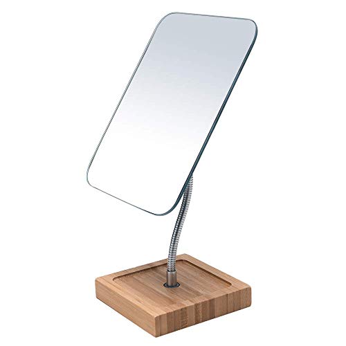 Hosoncovy 360 Grad drehbarer Tisch-Schminkspiegel mit Ständer aus Holz Kosmetikspiegel Kosmetikspiegel Flexibler Schwanenhals-Rechteckspiegel für Schlafzimmer Badezimmer