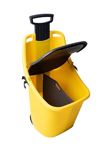 FORTENA Gartenschubkarre Schubkarre gelb 75L für den Transport von Gartengeräten, Kompost und Sand, Transportschubkarre 70kg mit Teleskopgriff und Deckel