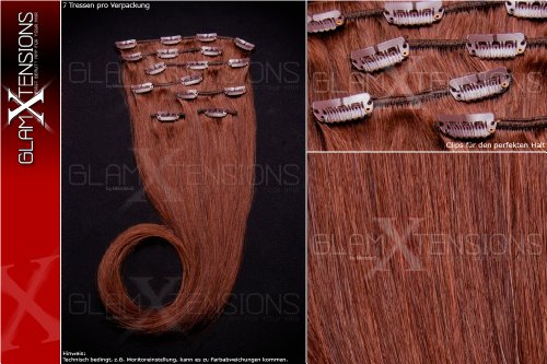 Echthaar Clip In Extensions Set 100% indisches Remy Echthaar 7 teilig / 7 Tressen hochwertige Haarverlängerung 55cm Clip-In Hair Extension Farbe # 2 dunkelbraun dark brown