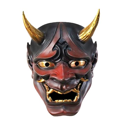 Kangmeile Japanische Samurai-Maske Oni aus Harz, Mördermaske, Dämonenmaske für Halloween, Cosplay-Kostüm, Rot, Durchschnittscode
