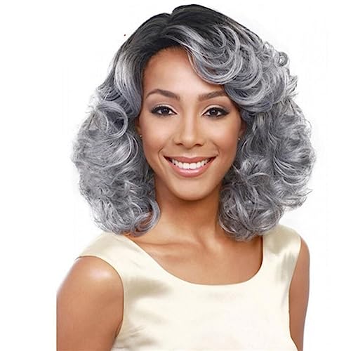 Kurze lockige Kopfperücke, graue Damen-Haarabdeckung aus Hochtemperatur-Seide, Chemiefaser, Halloween, flauschiges lockiges Haar Modedekoration