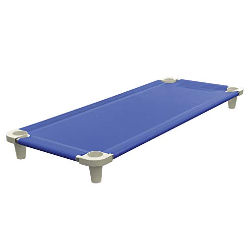 Acrimet Schlafbett für Kinder, tragbares Kleinkindbett, stapelbar, 52 Zoll lang (Edelstahlrohre) (Blau atmungsaktives Netzstoff - Grau Füße) (1 Packung)