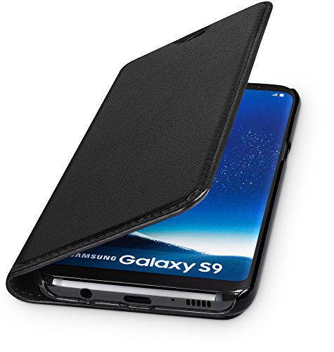 WIIUKA Echt Ledertasche - TRAVEL Nature - für Samsung Galaxy S9 - DEUTSCHES Leder - Schwarz, mit Kartenfach, extra Dünn, Tasche, Premium Leder Hülle kompatibel mit Samsung Galaxy S9