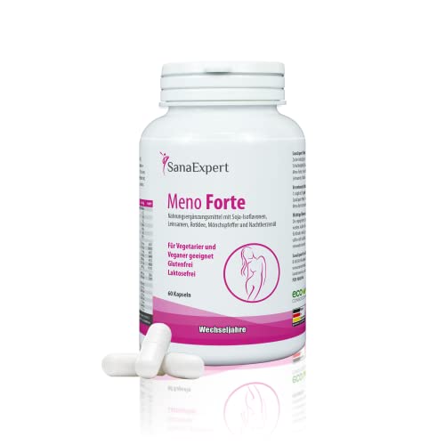 SanaExpert Meno Forte, Multi-Vitamin für Frauen in der Menopause, Soja-Isoflavone, mit Calcium, vegan, glutenfrei, für die Wechseljahre, 60 Kapseln