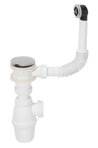 Siphon mit Ablaufventil PushUP und Überlaufgarnitur für Waschbecken Modell Quick Clac