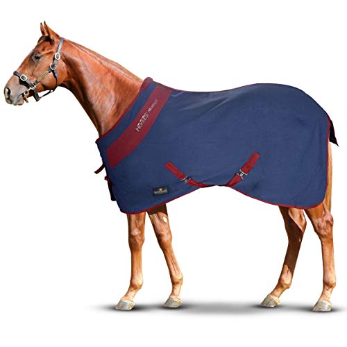 Horses, Pferdedecke für Pferdebox in Cotton Maddy 2 Modell, leicht und atmungsaktiv für Frühling und Sommer, mit Riemen und Schweifhülle, Größen (Blau/Bordeaux- 162 cm)
