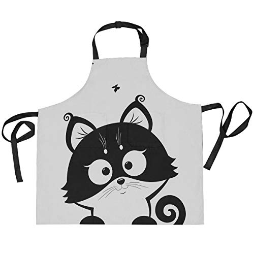 TropicalLife HaJie Verstellbare Latzschürze Süße Katze Kitty Tier Koch Uniform mit 2 Taschen für Männer Frauen Küche Kochen Unisex Arbeitskleidung