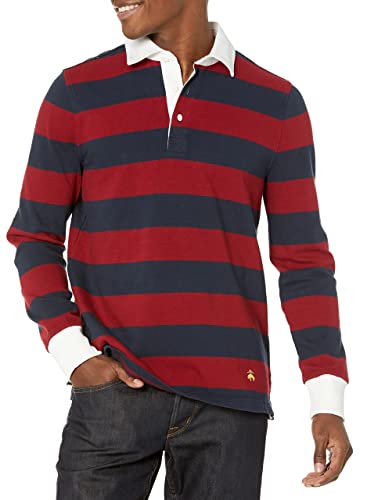 Brooks Brothers Klassisches Langarm-Rugby-Shirt für Herren, Marineblau, Rot gestreift, XL, Marineblau gestreift, XL