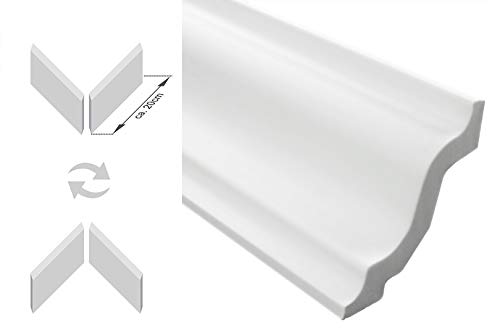 Zierleisten Sparpaket E-8-NK | inkl. vorgefertigte Ecken | leicht und stabil | extrudiertes Styropor | Stuckprofile | modern weiß | dekorativ | XPS | 75 x 75 mm | 20 Meter + 4 Ecken