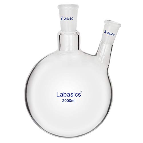 Labasics Glas 2000ml Rundkolben mit 2 Hals RBF, 2 Neck Round Bottom Flask mit 24/40 Mittlerer und Seiten Konus Joint (2000ml)