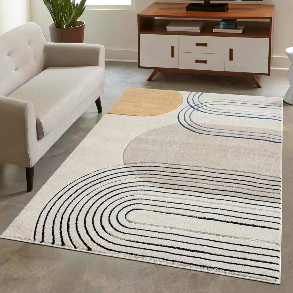 carpet city Teppich Kurzflor Beige - 120x170 cm - Moderne Wohnzimmer-Teppiche Geo-Muster mit 3D-Optik - Flachflor Bodenbelag Deko Schlafzimmer, Esszimmer